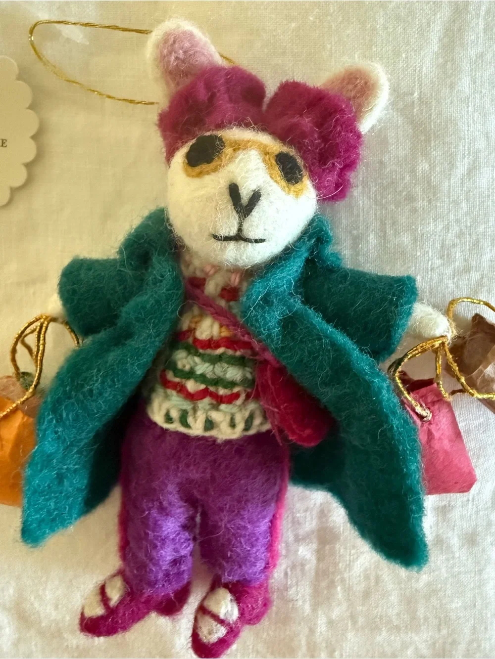 NWT Anthropologie Busy Bunny shopping rabbit felt ornament 2025